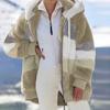 Womens Fashion Splicing Winter Loose Plush Long Sleeve Zipper Pocket Hooded Coat
