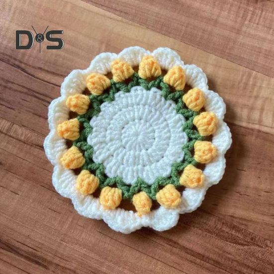 Descanso de Copo Tulipa de Crochê Feito à Mão Almofadas de Flores para Xícaras de Café Chá Multiuso Decoração de Casa Bar e Presente Criativo para Chá de Casa Novos Aniversários