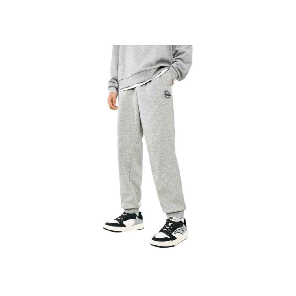 Anta Comfortable Casual Simple Lace-Up Loose Cuffed Fleece Knit Sports Pants Men Bottoms Gray Gray-Floral 952448303-2