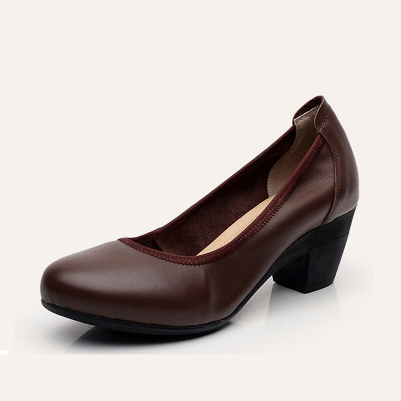 Fashion Women Genuine Leather Shoes Office Lady Shoes Women Wedge Ballet Shoes 2017 Newest High Heels Pumps Woman Mom Shoes Plus Size