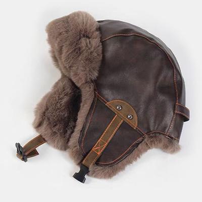 Vinter Ushanka-hatt för män och kvinnor PU Pilot Flygare Bomberhatt Fuskpäls Läder Snöhatt med Öronlappar Hatt