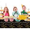 2PCS Happy New Year Tablecloth, Disposable Black Gold NYE Party Tablecloth Decorations, Rectangular Plastic New Year Table Cover NYE Theme Party