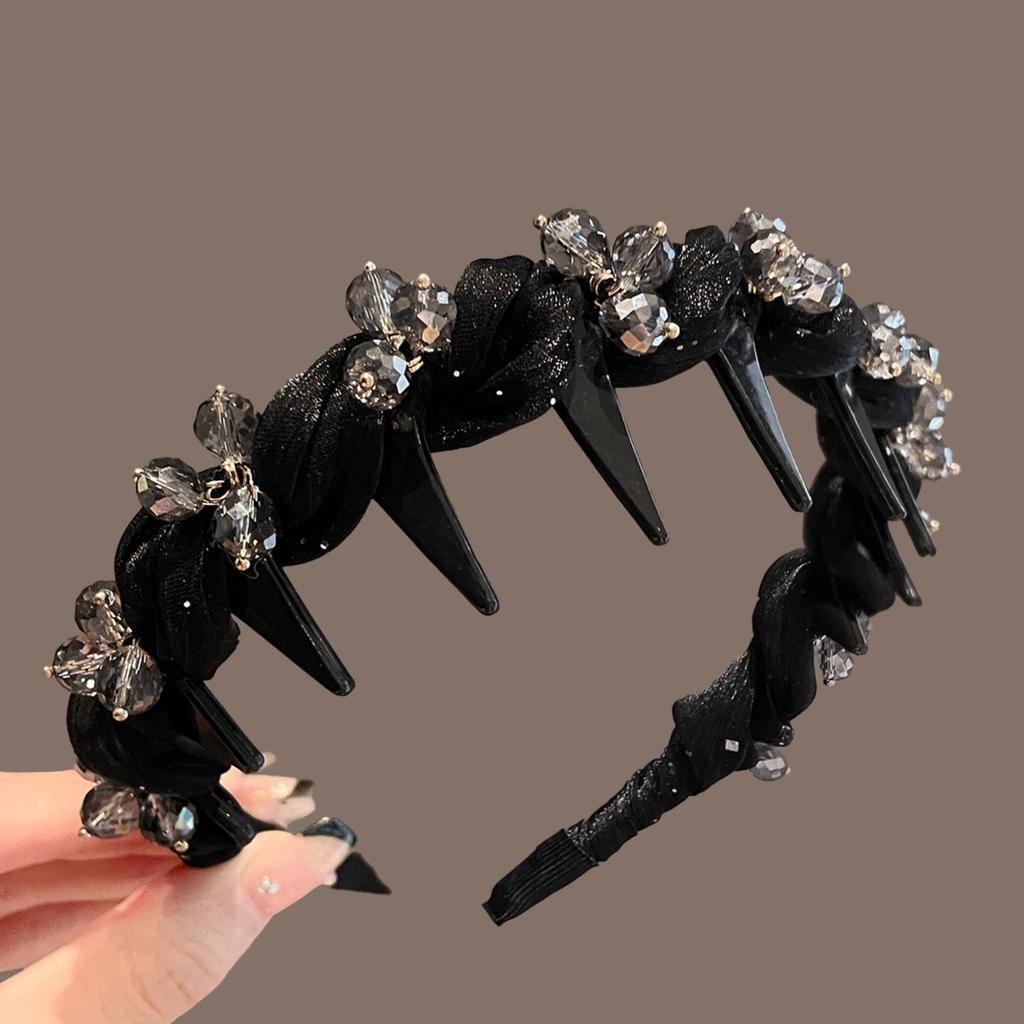 2025 Hoher Krone Schwarzes Netz Strass Stirnband - Feminines Luxus Haaraccessoire