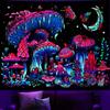 TUGCAY Blacklight Mushroom Tapestry, Glow In The Dark Tapestry Black Light Plant Fantasy UV Reactive Mushroom Butterfly Moon Tapestries Posters Wall