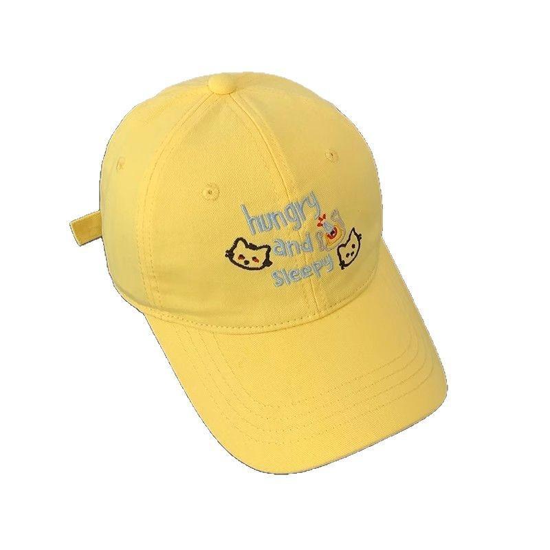 Cat Letter Embroidered Baseball Hat for Women In Spring and Summer Wide Hat Big Brim Big Face Showing Small Duckling Cap Big Head Sun Hat