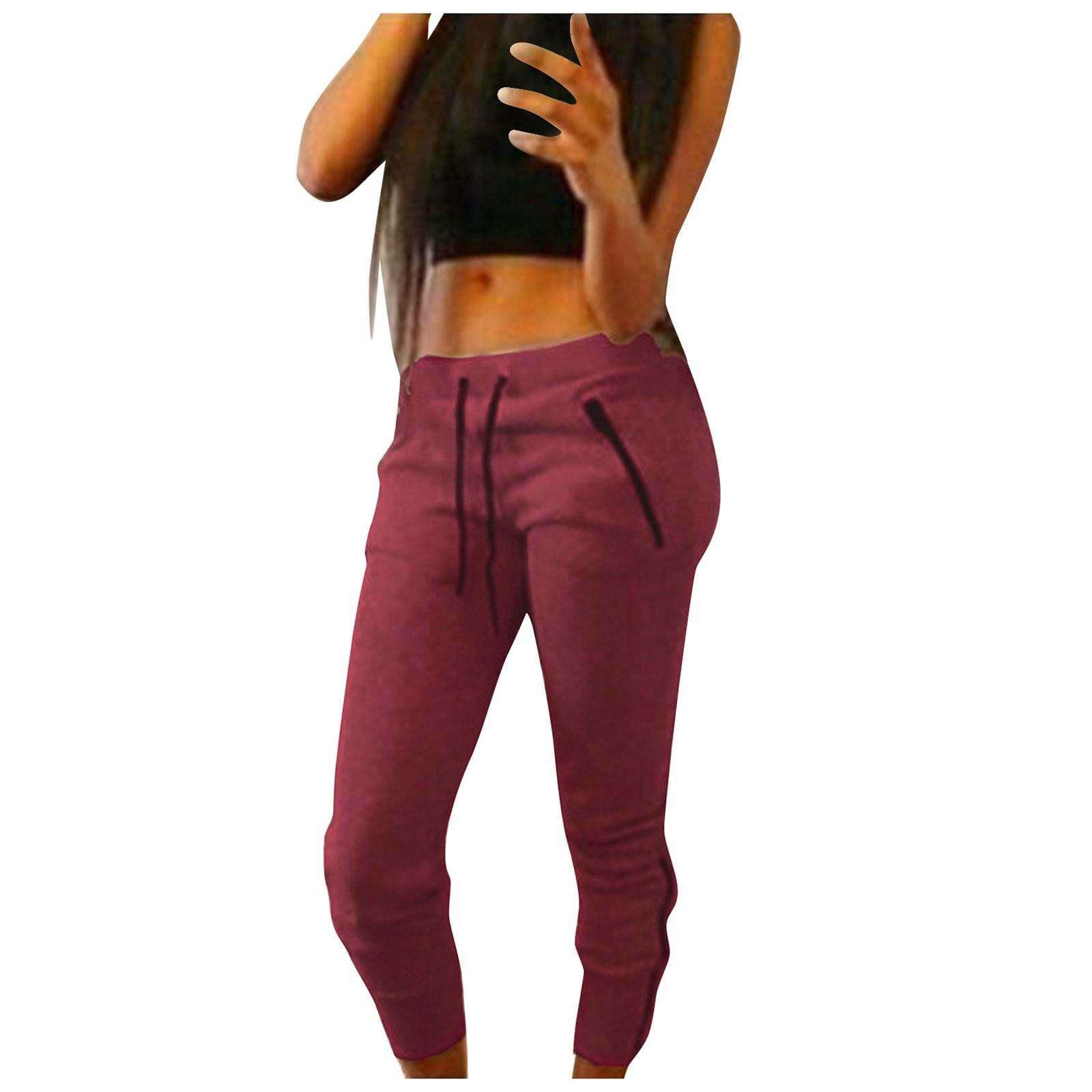 

Женские однотонные повседневные брюки-карандаш с эластичной резинкой на талии и боковыми карманами S красный