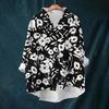 Women's Loose Ruffled Retro Floral Print Stand Collar Long Sleeve Cotton And Linen Top