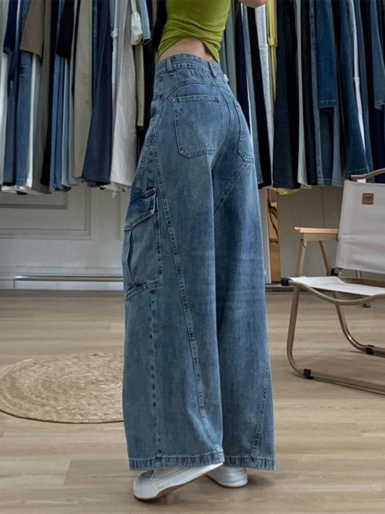 Women's High-Waist Patchwork Wide-Leg Cargo Jeans - Autumn 2025 Edition