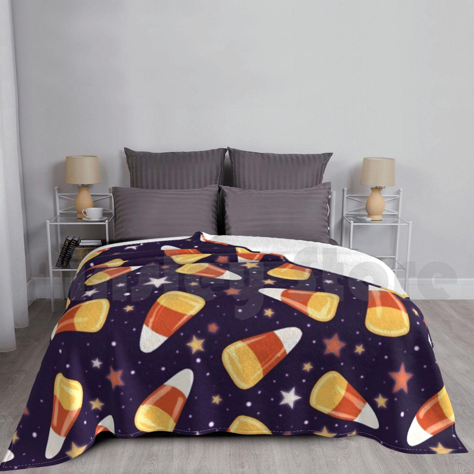Candy Corn Dreams Blanket Fashion Custom 1334 Sweets Candy Corn Halloween Treat Trick Spooky Costume Yellow Size: 75*100cm, Weight: 230 GSM