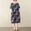 Large Size Loose Slimming Cotton Linen Chubby Girl Artistic Retro Short Sleeved Medium Long Dress Casual Dresses