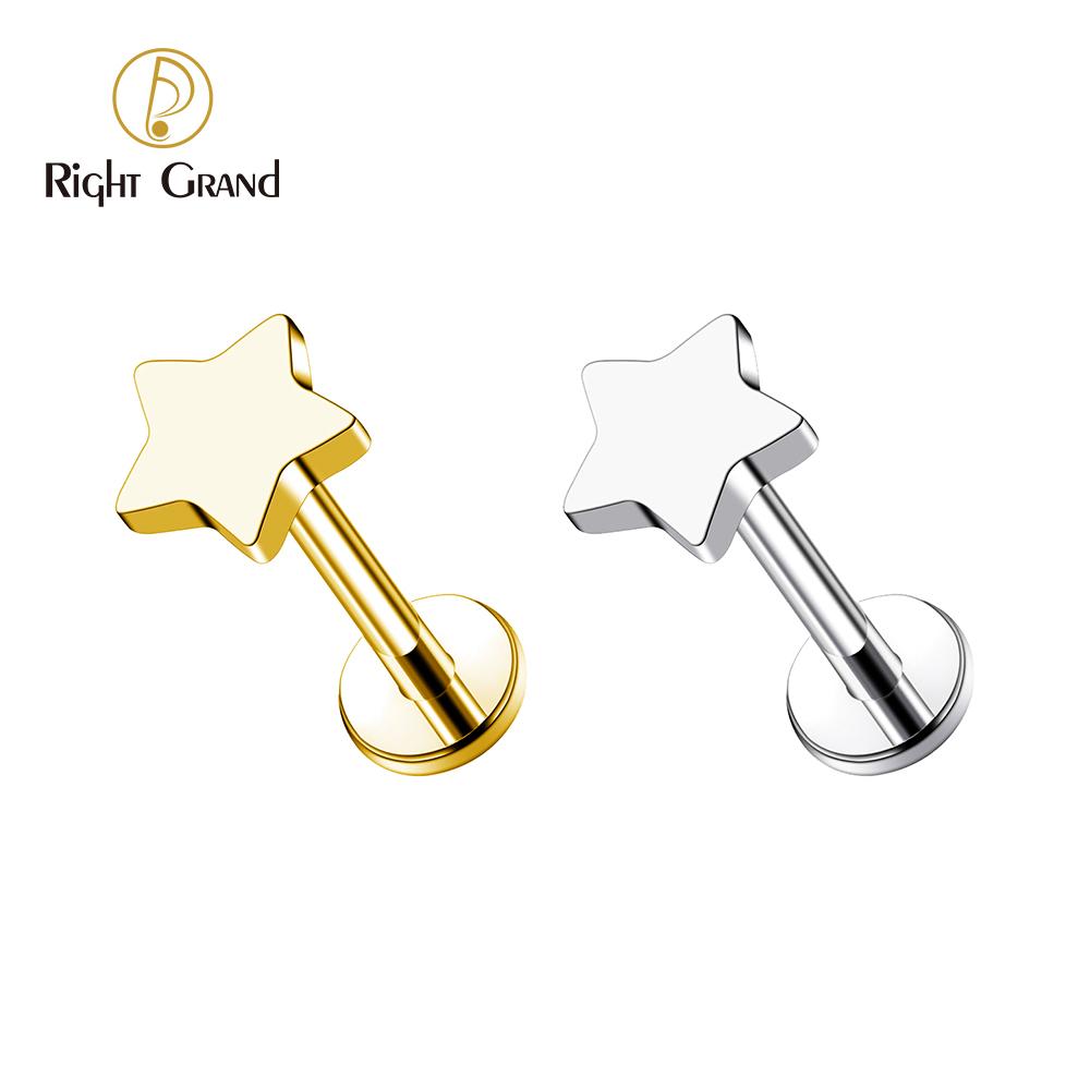 Right Grand G23 Titanium Internally Threaded Star Shape Labret Lip Monroe Helix Tragus Earring Stud Piercing