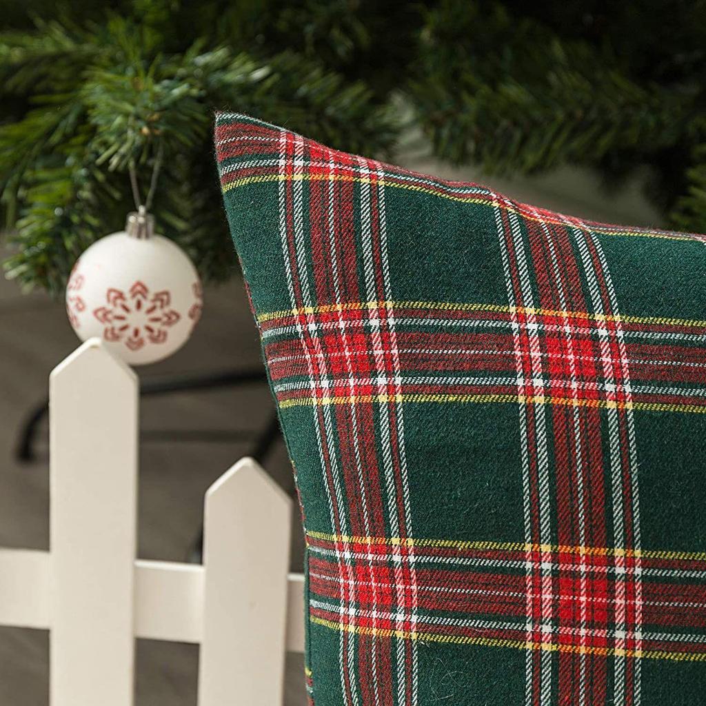 Christmas Check Cushion Cover for Living Room Sofa (Pack of 2, 16x16 Inch) - Christmas Theme Decor