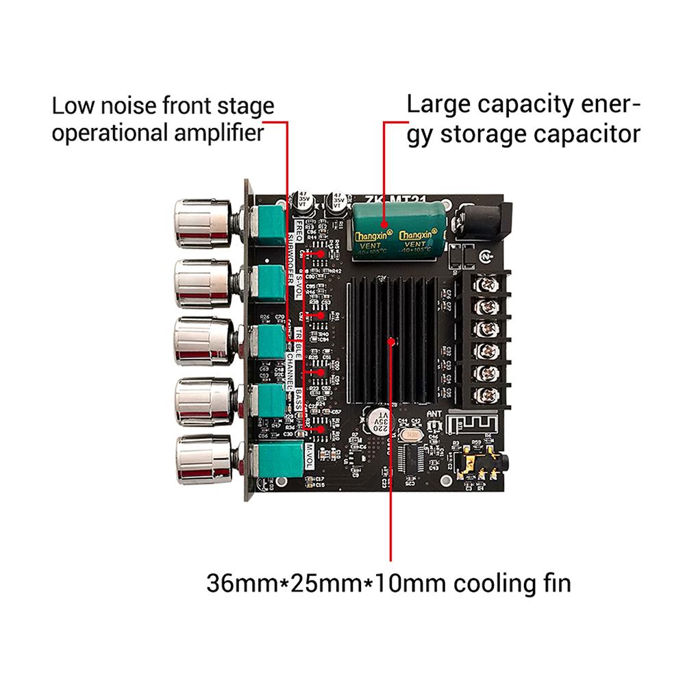 ZK-MT21 2.1 Channel Bluetooth 5.0  Subwoofer Amplifier Board 100W+50W+50W Power Audio Stereo Amplifier Board Bass AMP AUX