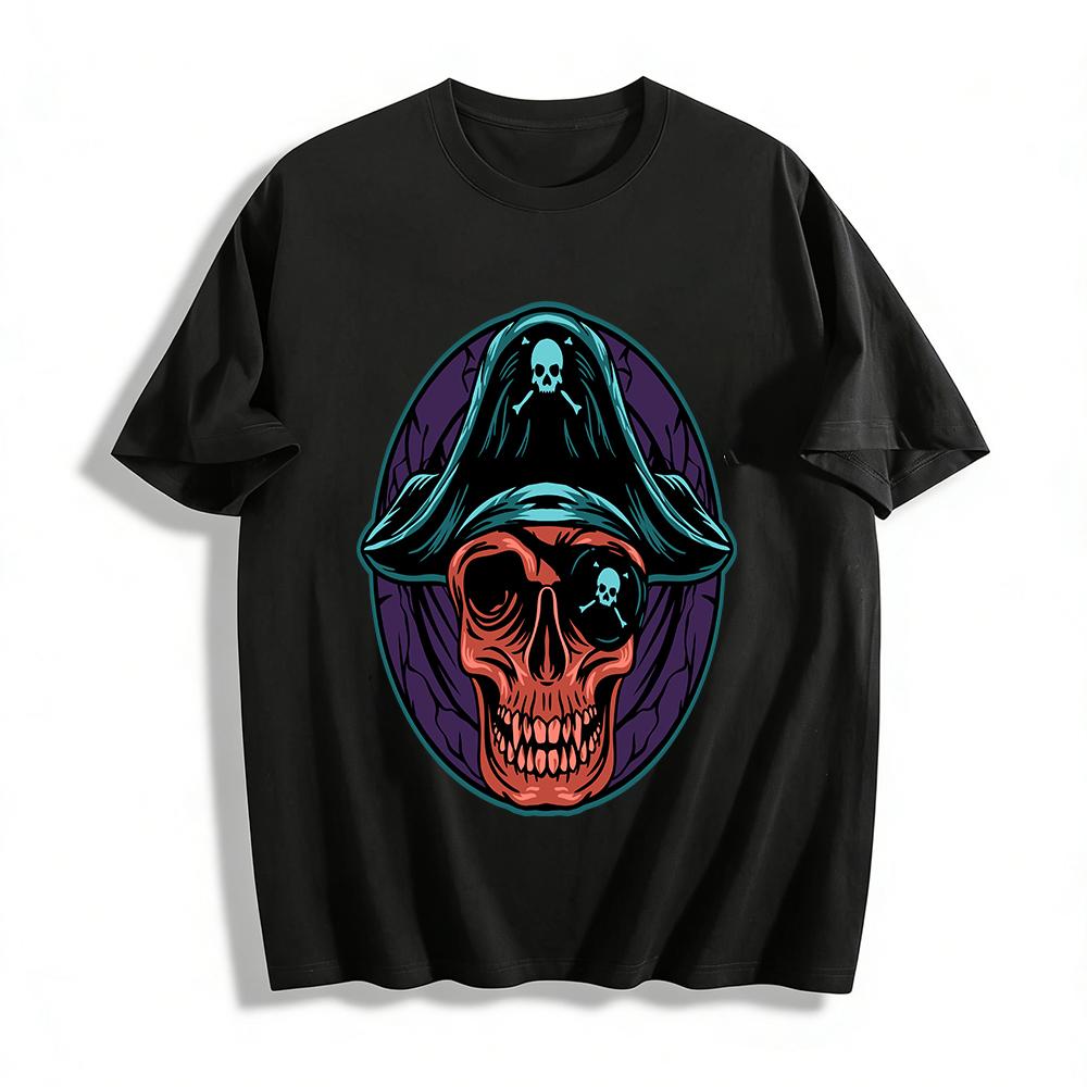 Dark Pirate Skull Print Trendy Cool Casual Crewneck Top Pure cotton T-shirt XXS