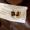 Real Gold Electroplated Silver Artificial Tiger's Eye Stone Stud Earrings Retro Maillard Earrings Personalized Autumn and Winter Versatile Earrings