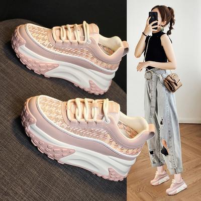 2025 Moda Rete Aria Vera Pelle Comode Scarpe Traspiranti Marca Alta Sneaker Chunky Primavera Estate Platform Scarpe Zeppa Donna