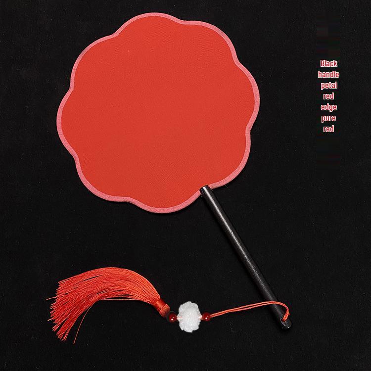 Éventail rond en soie rouge Hanfu ancien, orné d'un long pompon, pour la mariée.