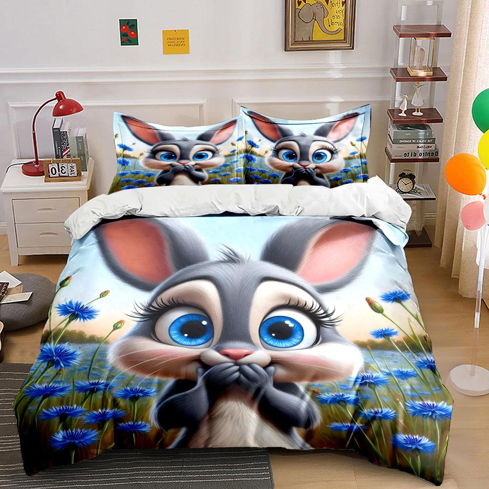Charming Bunny Trio For Springtime Adventures Exquisite Three-Piece Bedding Set Gift For Kids And Adults