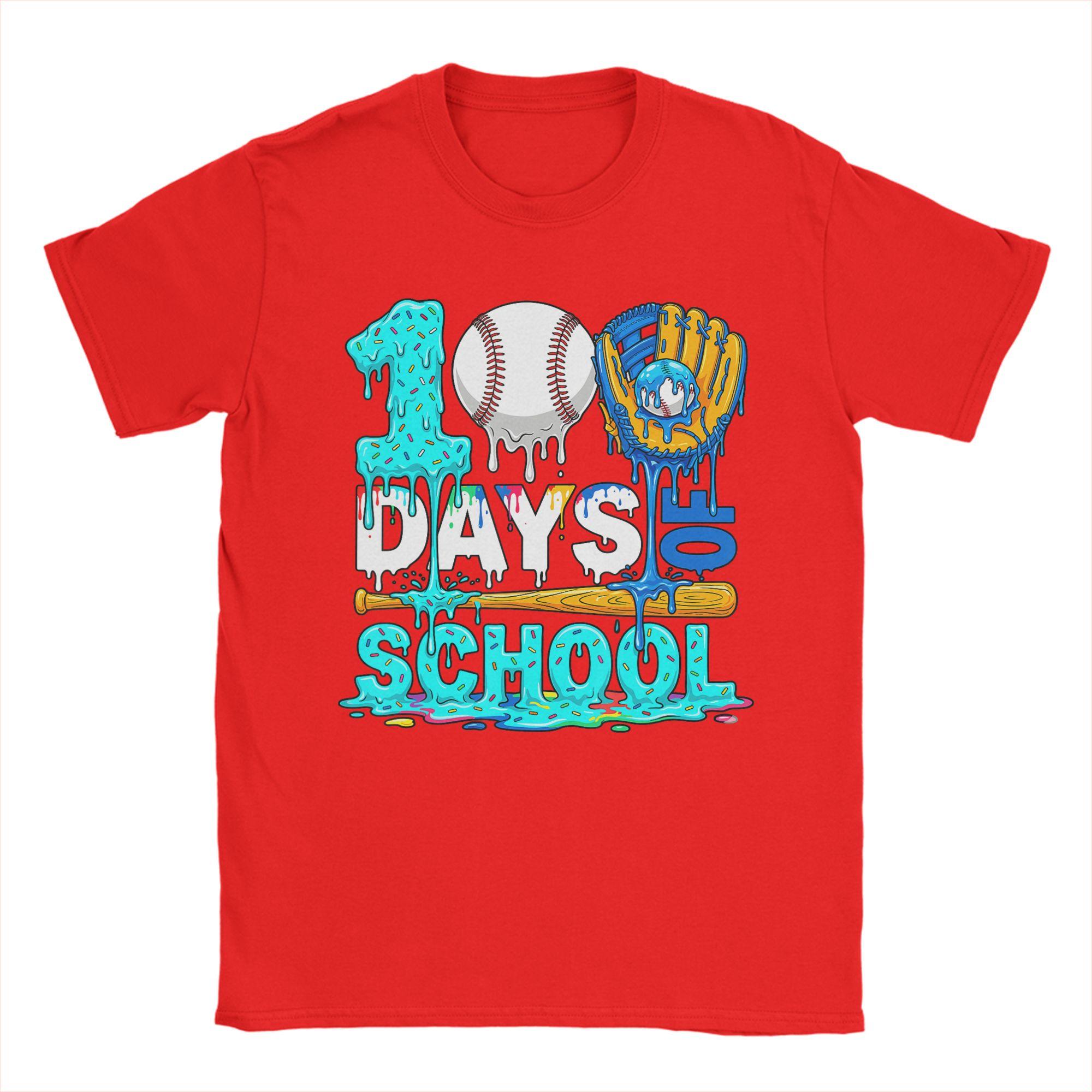 

Unisex 100 Days of School Baseball Ice Cream Drip Player T Shirts Cotton Clothing Novelty Short Sleeve Tee Shirt Party TShirts S