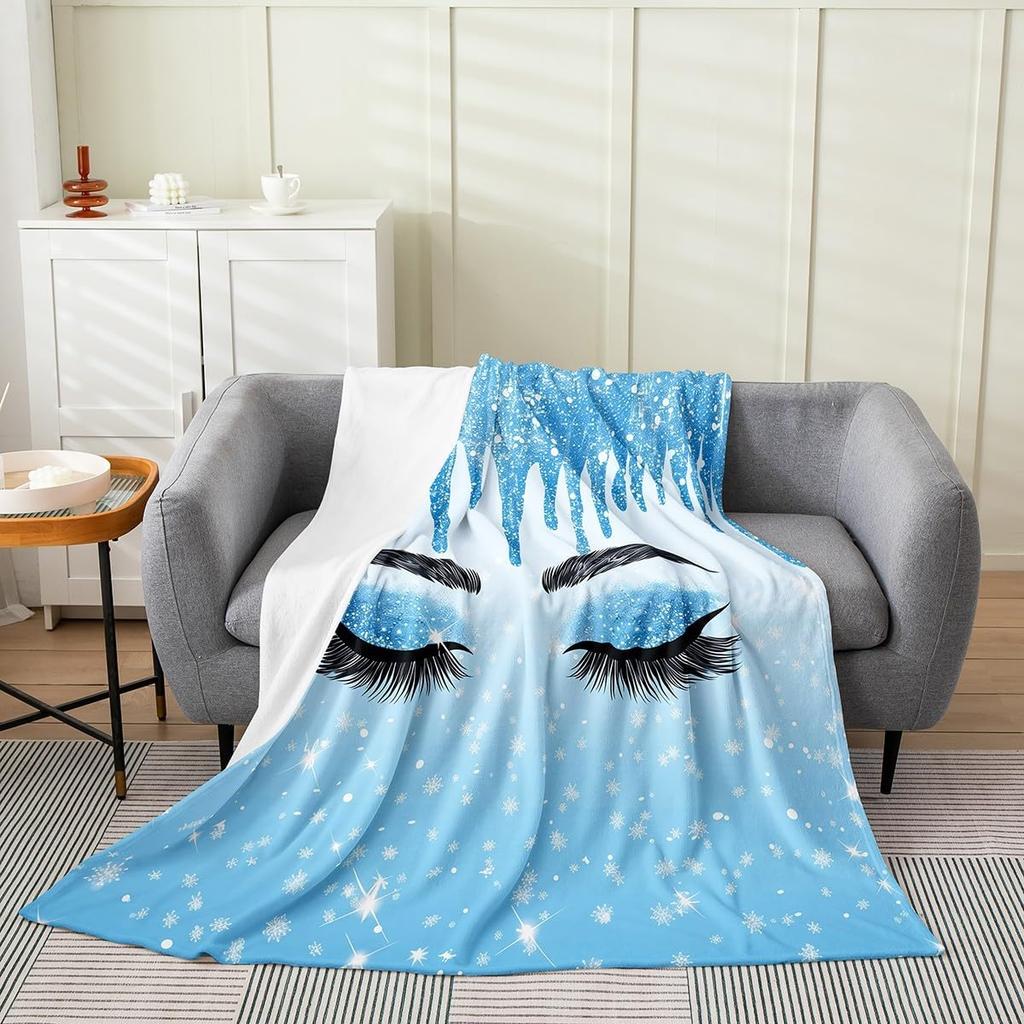 Eyelash Blanket Eyes Pattern Design Plush Throw Blanket, Modern Simple Lovely Flannel Fleece Blanket for Sofa Couch Room Decor