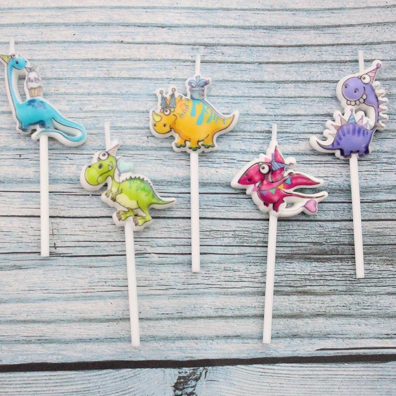 Cartoon Theme Birthday Cake Candles, Cute Sucking Card 5-pack Dinosaur Shape Baking Decoration Candles