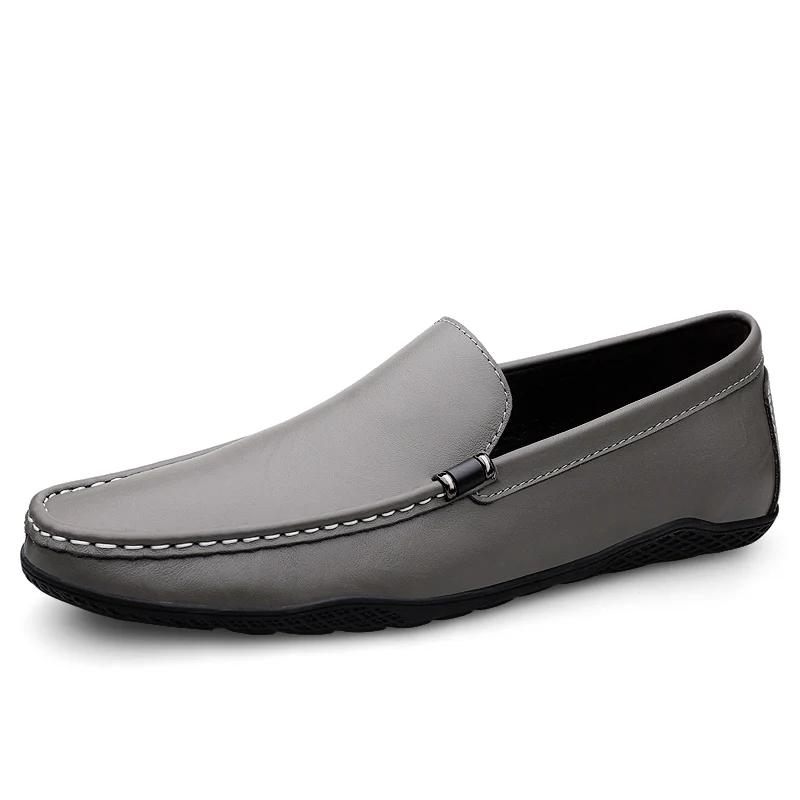 

Модные мужские мокасины из натуральной кожи, новое поступление, мужские летние туфли на плоской подошве, легкие туфли для отдыха, мужские туфли без застежек 45 серый