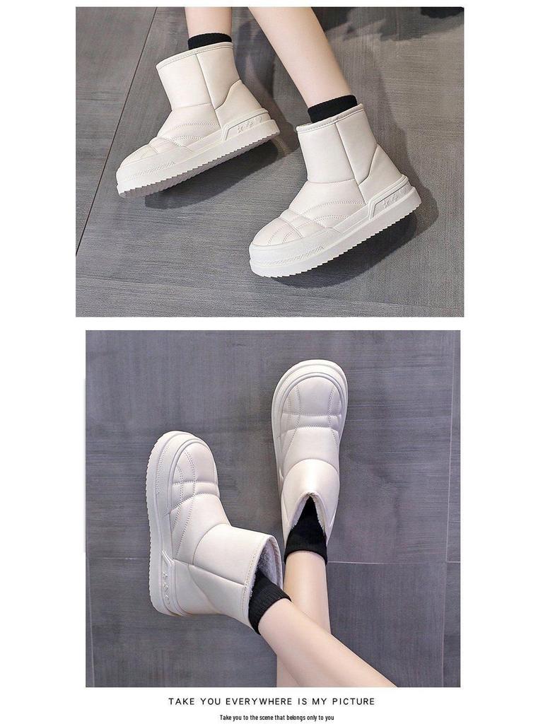 Women's Mid-Calf Thick-Soled Beige Snow Boots - Non-Slip, Cold-Proof, Warm, Plus Velvet.