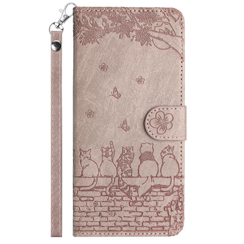 Suitable for iPhone 15 14 13 Phone Case, 15plus Solid Color Embossed Cat Card Slot Wallet Protective Case