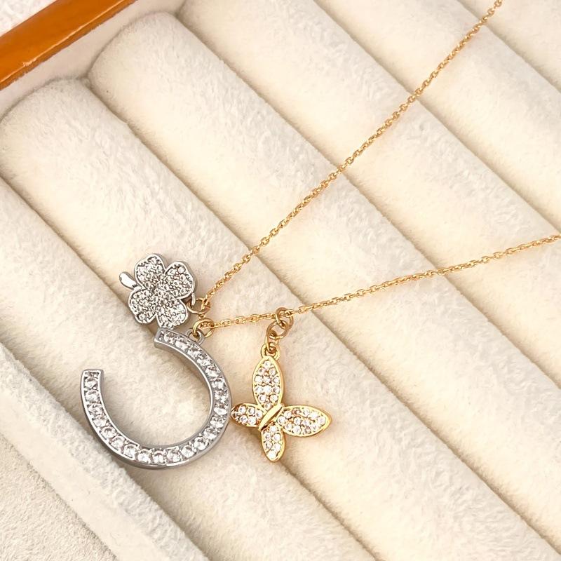 High-Quality Full-Diamond Butterfly Four-Leaf Clover Necklace For Female Niche High-End Girlfriends