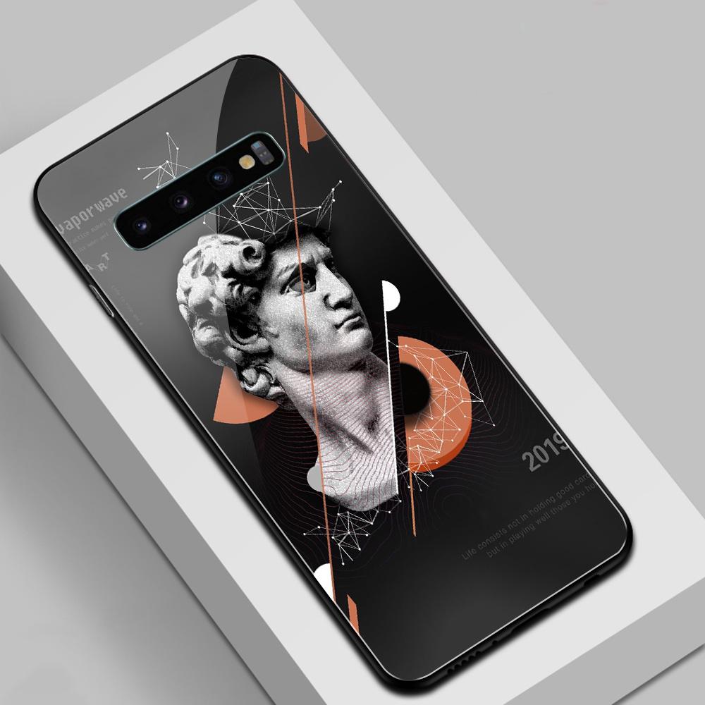 For Samsung S22 Case Glass Back Cover Art Statue Case for Samsung Galaxy S8 S9 S10 S21 S20 Note 8 9 10 20 Plus S10e Ultra