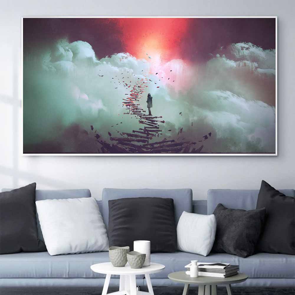 Figure Oil Painting Peak To See Sunrise Art Canvas Painting Living Room Corridor Office Home Decoration Mural No Frame