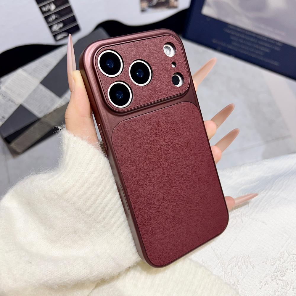 Luxury Solid Color PU Leather Texture Phone Case For iPhone 17 16 15 14 13 Pro Max Matte Full Bumper Non-Slip Shockproof Cover