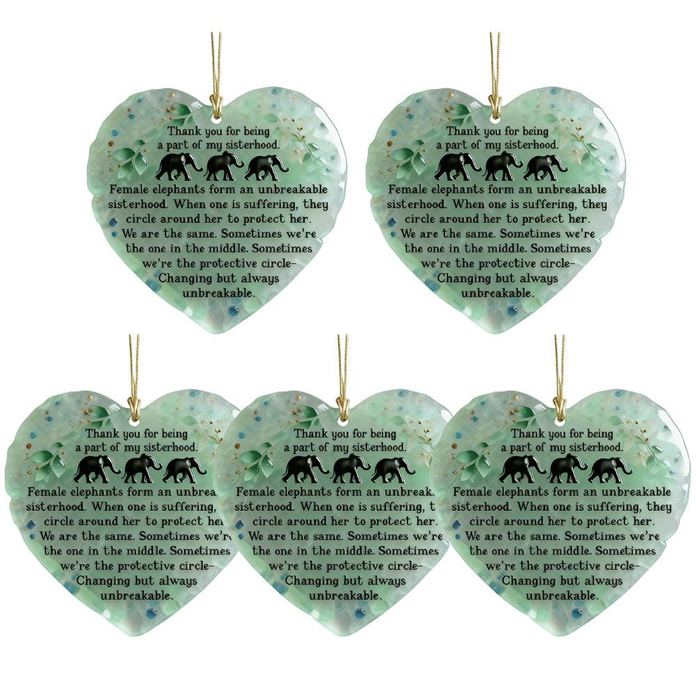 Ceramic Double-sided Heart-shaped Elephant Friendship Ornament Christmas Tree Decoration 2D Flat Pendant Friendship Souvenir