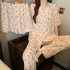 High-Value Cloud Cotton Short-Sleeved Pajamas Women'S Summer Loungewear Cute Girl Three-Piece Set
