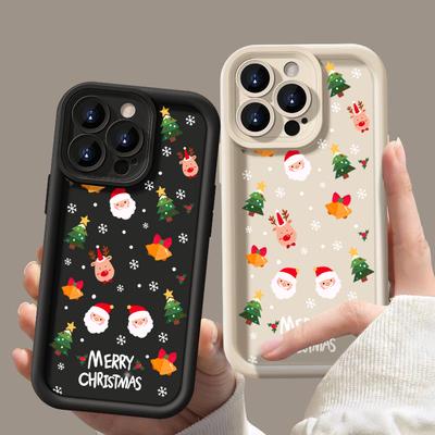 Candy Color TPU Soft Shell für iPhone 16 Pro 15 14 Plus 13 12 11 Pro Max Xs Xr 8 7 Cartoon Weihnachtsmann Elch Muster Stoßfeste Linsenschutzhülle