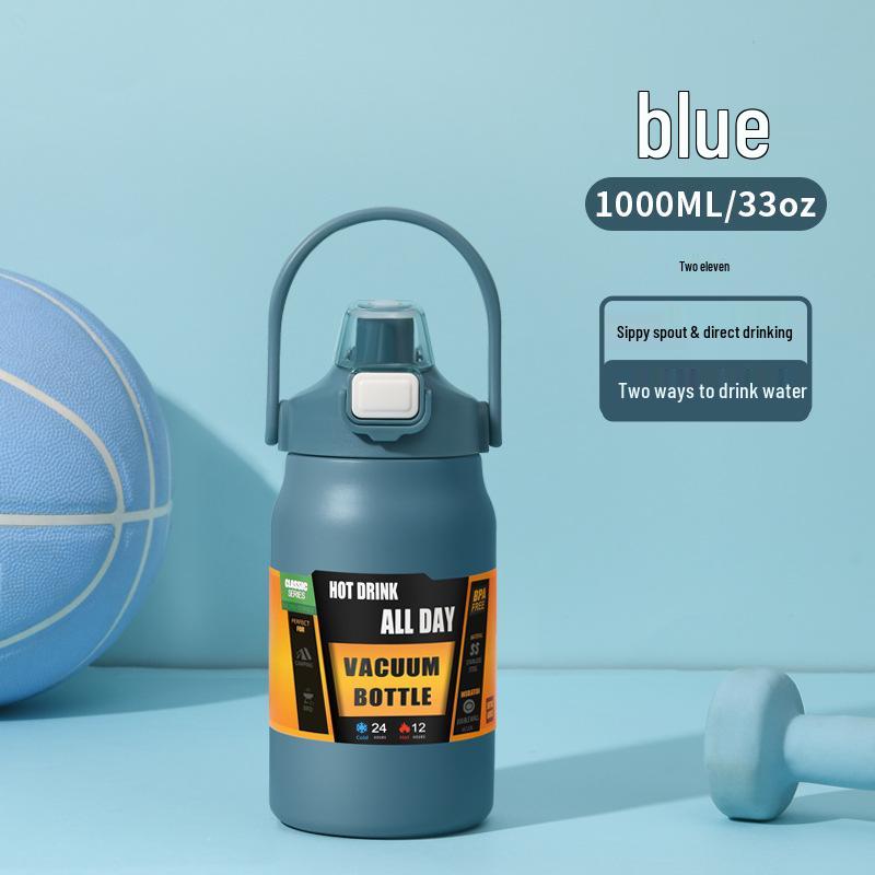 304 Stainless Steel Large Capacity Vacuum Insulated Sports Bottle with Handle and Dual Drink Lids for Outdoor Activities