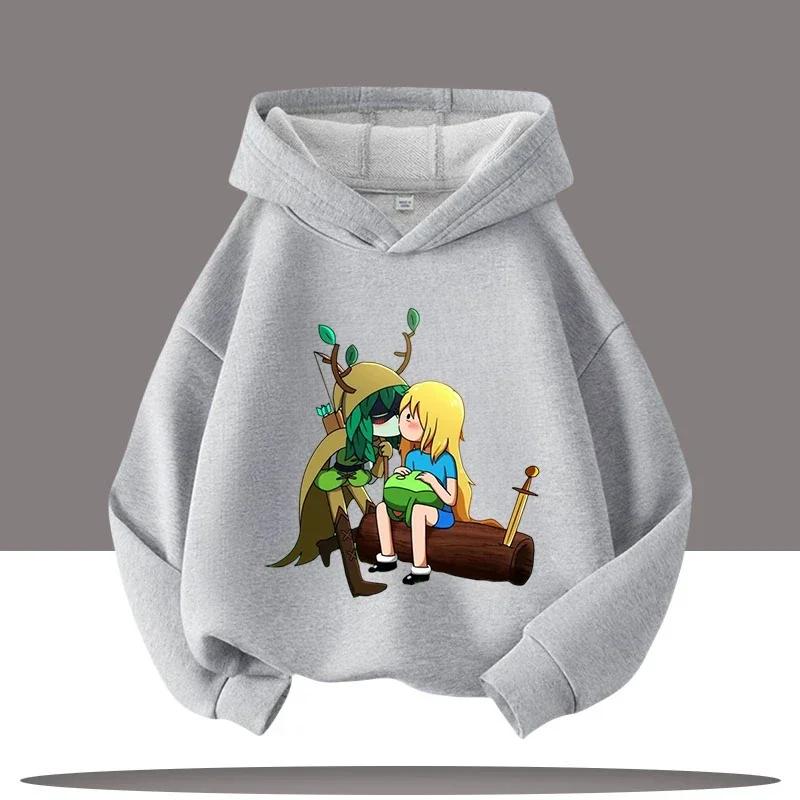 2025 Nová mikina Adventure Time pro děti s potiskem postaviček z kresleného seriálu Dětské sportovní oblečení pro dívky Ležérní top Podzimní/Zimní oblečení