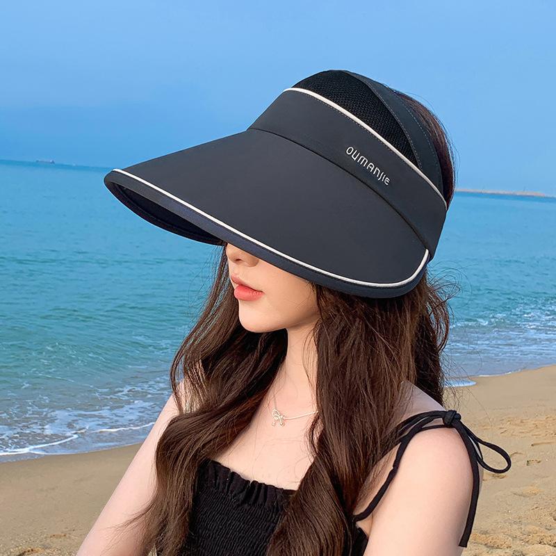 

Summer sunscreen empty top hat women s big eaves outdoor cycling UV protection can be hung mask ice silk sun hat Adjustable (can hang masks)
