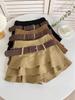 Khaki Spring 2026 Petite A-line Fluffy High Waist Skirt for Women