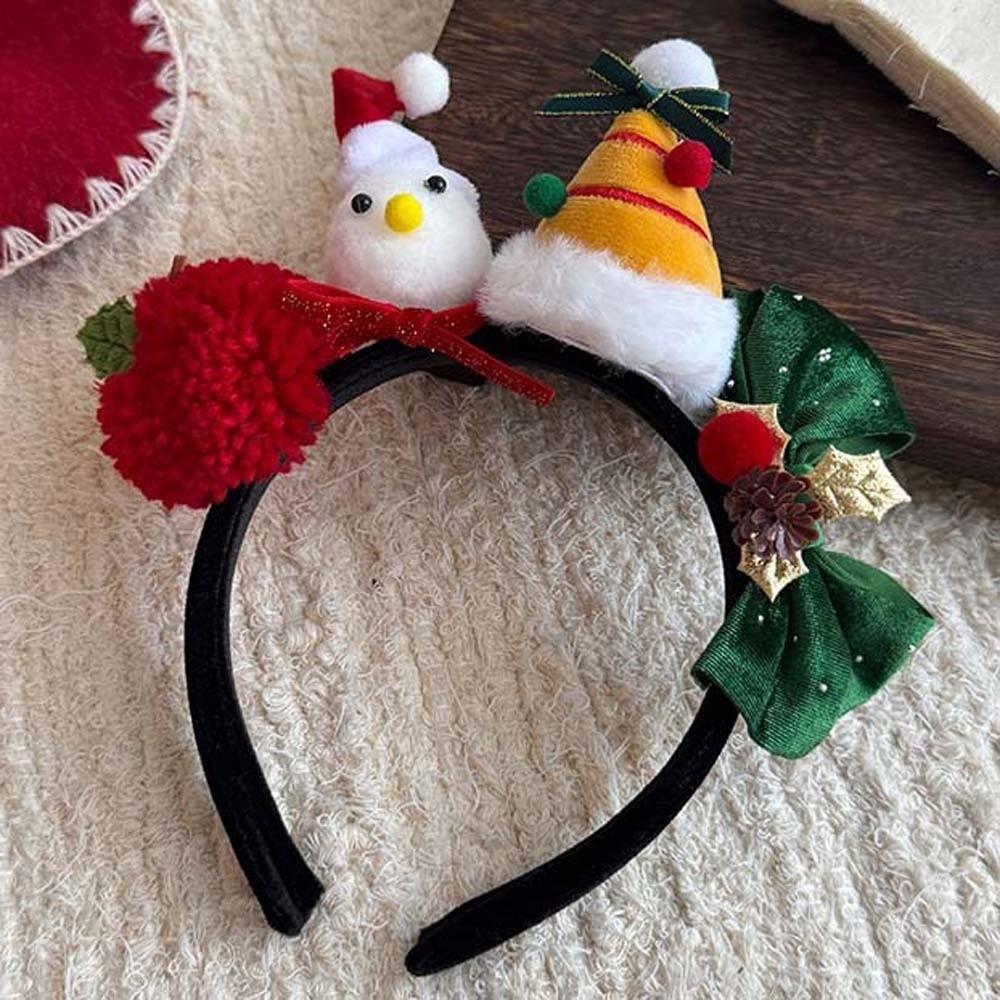 Shiny Sequin Christmas Headband Bright Red Forest Green Xmas Tree Headpiece Plush Decor Elastic Band Santa Hat Hairband