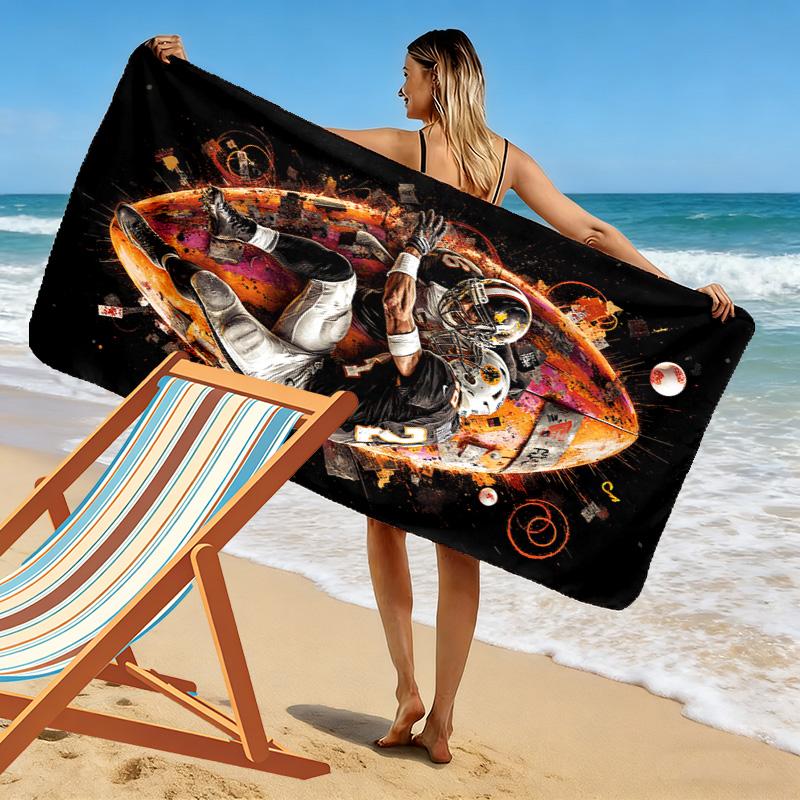 Football Print Beach Towel, Large Soft Quick Dry Towel for Beach Camping Swimming