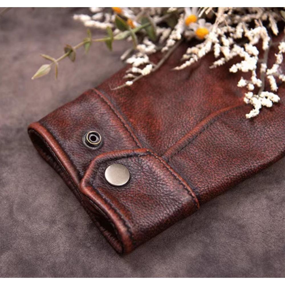 Chinese Size Vitnage Red Brown Men Leather Jacket Cowhide Leather Motorcycle Style Genuine Cow Jackets for Men Autumn