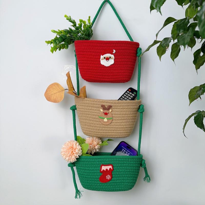Wall-Mounted Cotton Thread Woven Storage Basket - Dormitory Room Shelf and Behind-Door Organizer