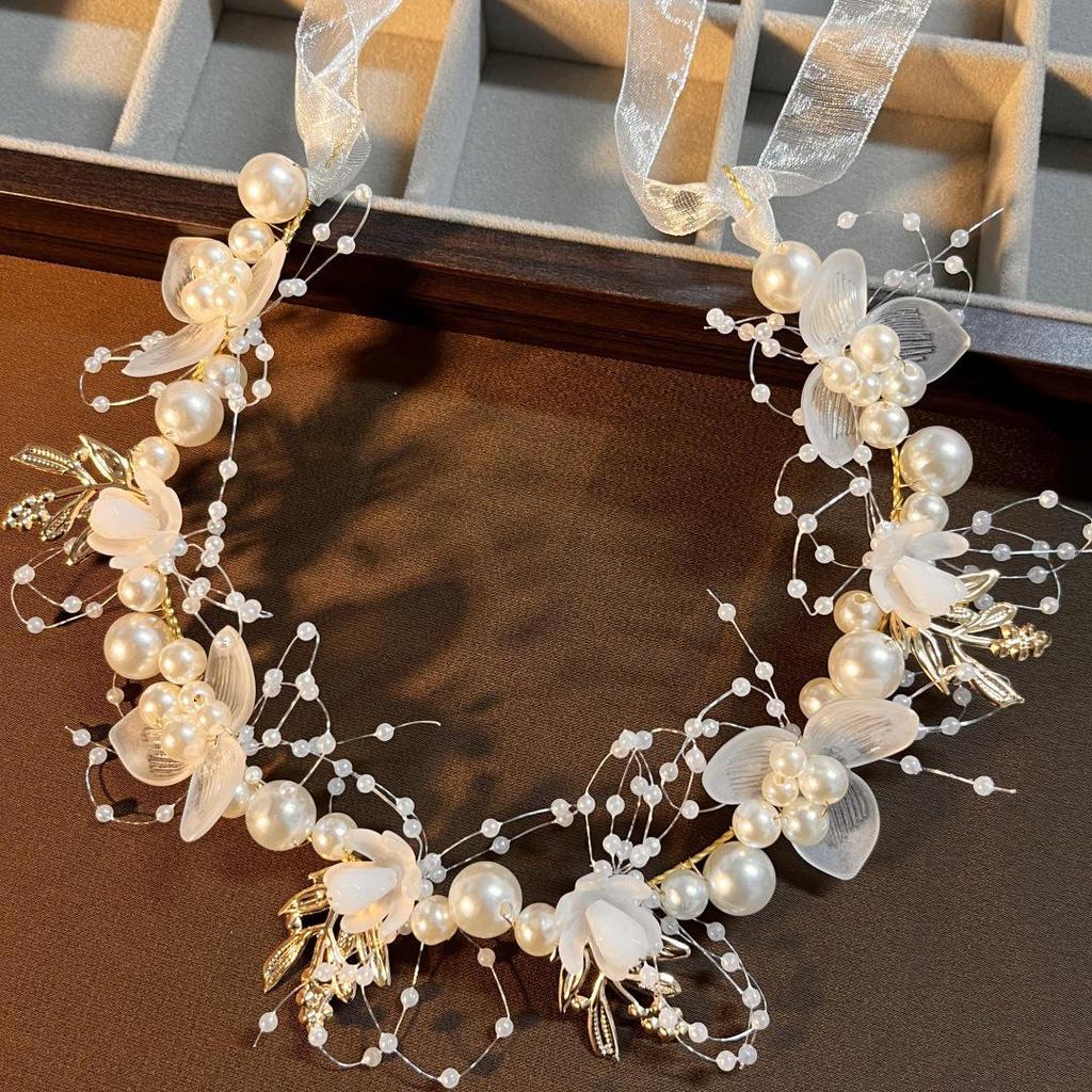 Fairy Pearl & Golden Leaf Floral Headband for Children & Brides