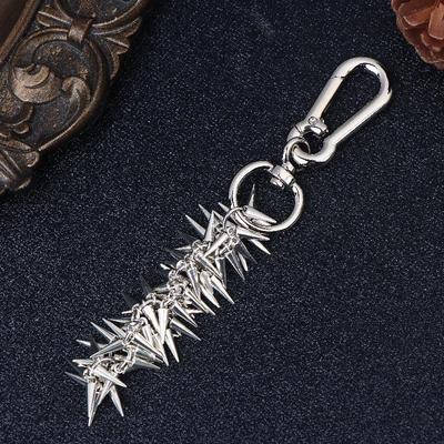 Punk Studded Pendant Keychain Dark Style  Hip Hop Silvery Alloy Bag Charm With Chain For Waist Accessories Unique Gift
