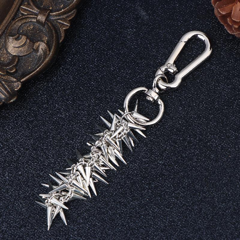 

Punk Studded Pendant Keychain Dark Style Hip Hop Silvery Alloy Bag Charm With Chain For Waist Accessories Unique Gift 1Pc