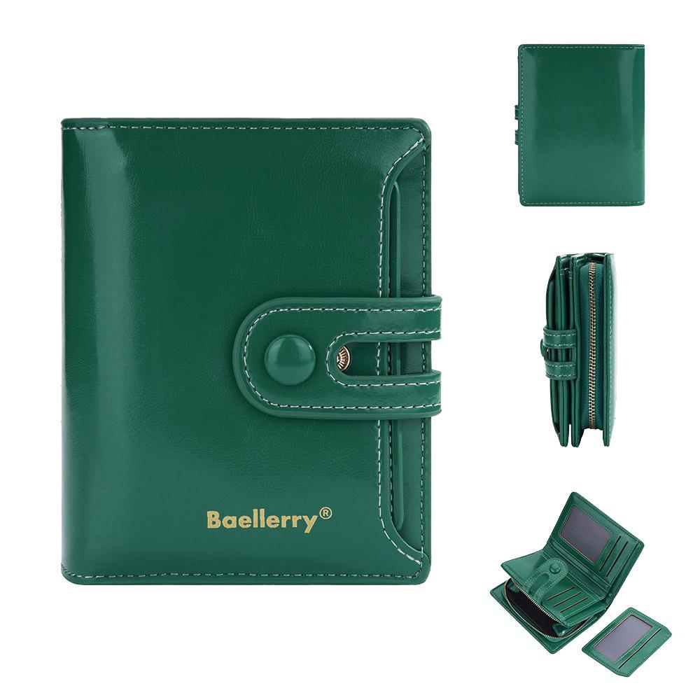 

Жіночий висококласний короткий гаманець-картхолдер та монетниця з натуральної шкіри з масляним воском зелений