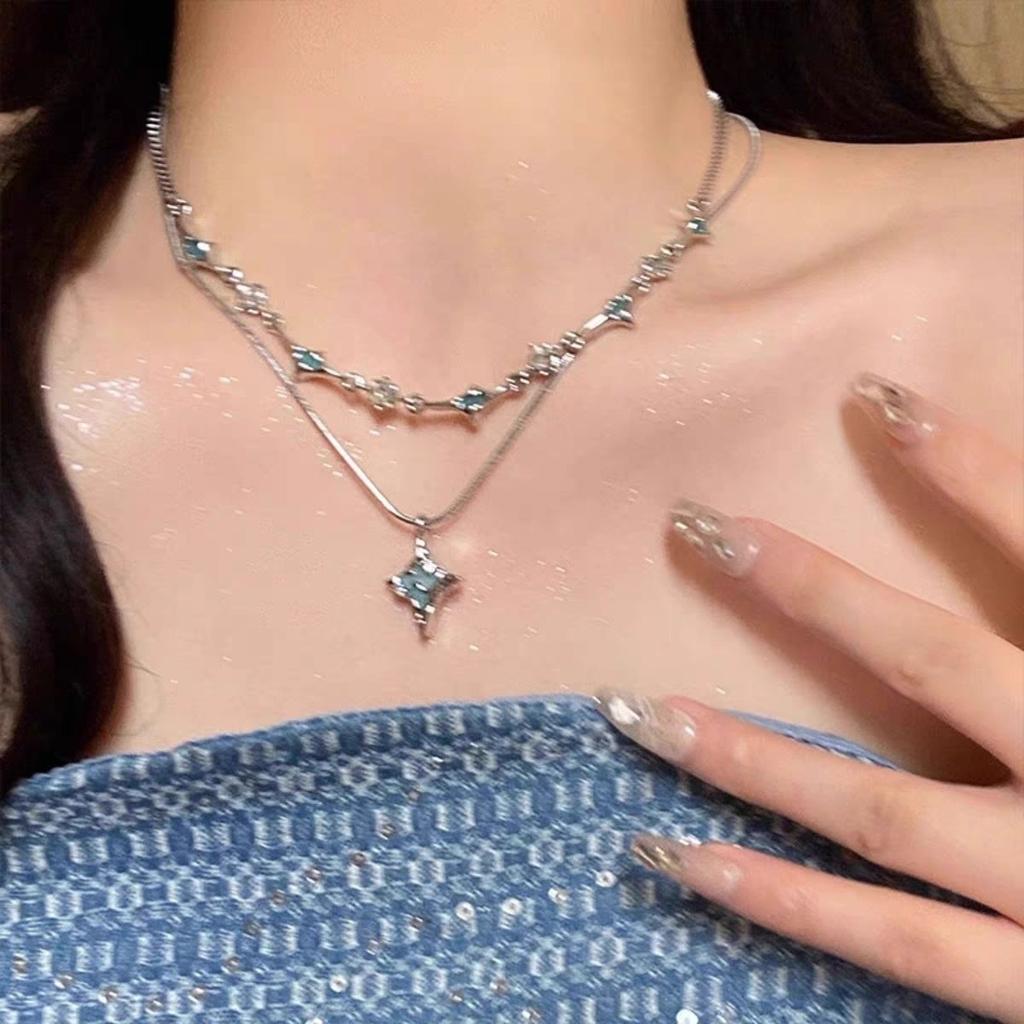 Starlight Necklace, Quadrilateral Star Pendant Double-layered Layered Necklace, Women's Summer Accessory Collar Chain
