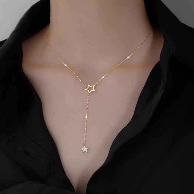 Hollow Moon Star Pendant Gold Silver Color Necklace Fashion Simple Sparkling Clavicle Chain Women Wedding Jewelry Party Gift