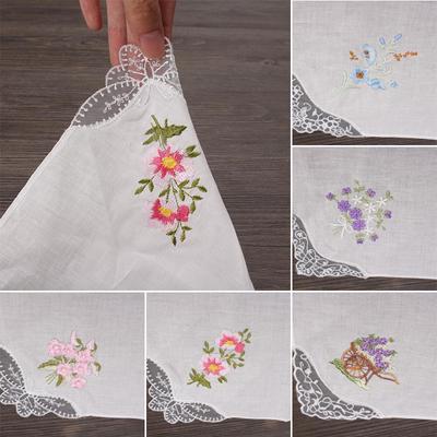 6pcs Vintage Cotton Embroidered Flower Lace Floral Hankies Handkerchief Women's